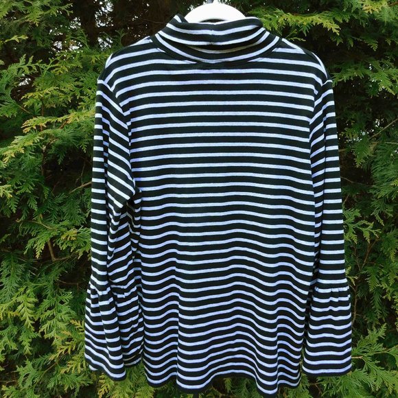 Anthony Richards Stretchy Black & Gray Stripe Bell-Sleeve Turtleneck - Picture 2 of 2